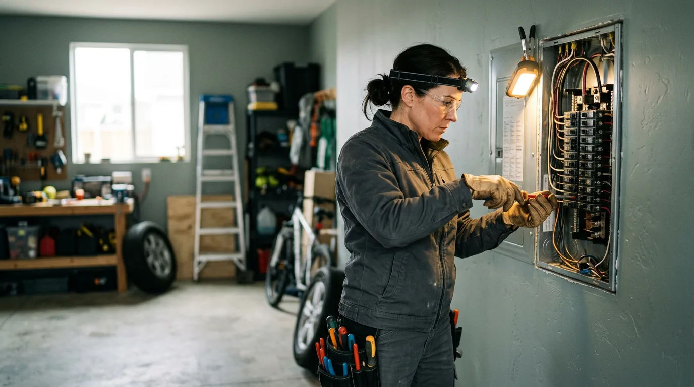Electrician working at a residential electrical panel